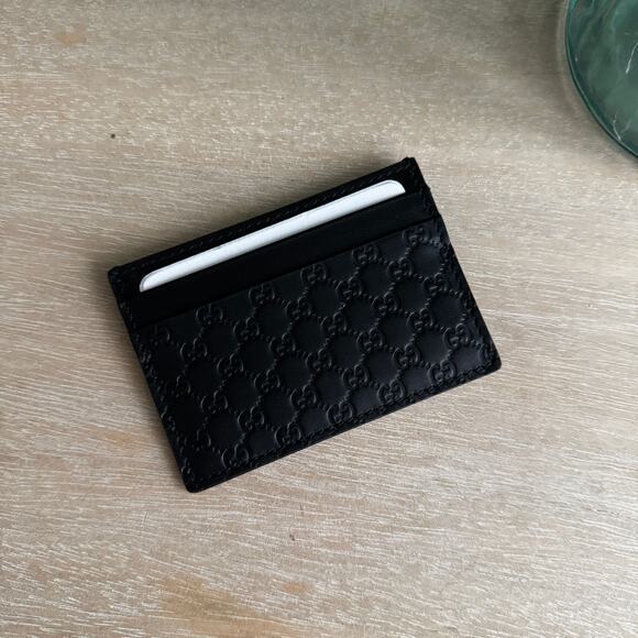 NEW GUCCI MICROGUCCISIMA CARD HOLDER BLACK - Picture 1 of 3